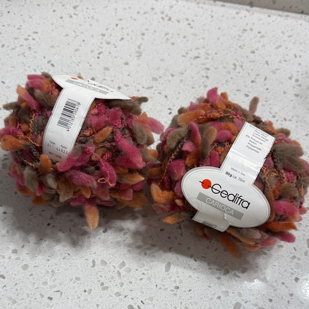 Gedifra Carioca NEW Multicolor‎ Yarn 2-50g 70m pink orange taupe 92%wool Italian